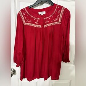 Hayden Crimson Blouse with Embroidery